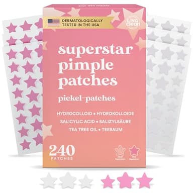 LivaClean 240CT Pink & White Pimple Patches - Star Shaped Hydrocolloid Acne Stickers with Salicylic Acid & Tea Tree Oil - Cute Blemish patches for Face - Anti Pickel Patch Sterne Zit Pflaster