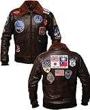 Vintagearc Herren-Flugjacke aus echtem Leder, Pelzkragen, Fliegerjacke, Fliegerjacke, G1, USAAF Bomberjacke, Orignal Brown, L