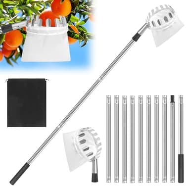 GOSHIES Obstpflücker 4m Kirschpflücker mit Teleskopstiel Apfelpflücker mit Baumwollbeutel Obstpflücker für Kirschen Einfach zu Montieren für Obstbäume