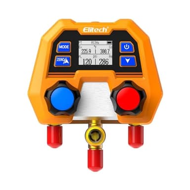 Elitech Manifold Messgerät für Kältemittel | ±1% Genauigkeit, 600psi/41bar | 88+ Kältemitteltypen & Druck/Temperatur-Messung | IP54 Schutz für Kfz-Klimaanlagen & Gewerbe-Kälteanlagen