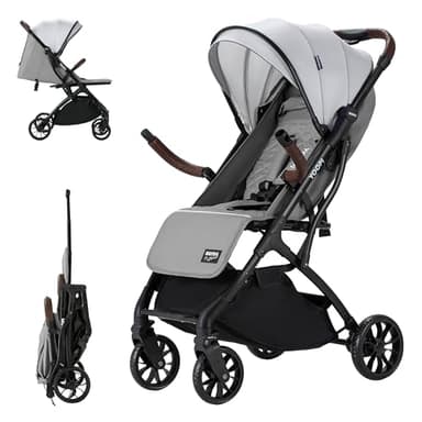 Daliya® YOOPI Reisebuggy, kompakt faltbar, mit Teleskopgriff, Flugzeug Buggy, leichter Alluminiumrahmen, große Räder, Stufenlose Rückenlehne, Stadt-Buggy, Aufbewahrungstasche (Grau)