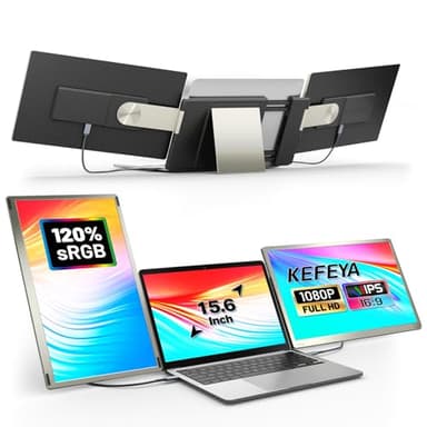 KEFEYA 15.6" Laptop Monitor Erweiterung 2-in-1 für alle Laptops, Ultraschlanke Abnehmbare Bildschirme, 120% sRGB FHD 1080P, Type-C/USB/HDMI Plug & Play für Mac, Windows, Chrome, Android Home Office