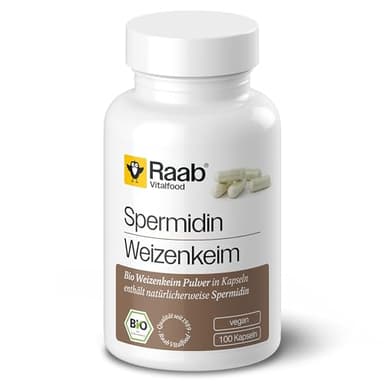 Raab Vitalfood® Bio Spermidin Kapseln (100 Stück) - Spermidin-Gehalt: 1 mg pro Tag, natürliches Spermidin ohne Zusätze aus Bio Weizenkeimen, von Natur aus Vegan & Laktosefrei