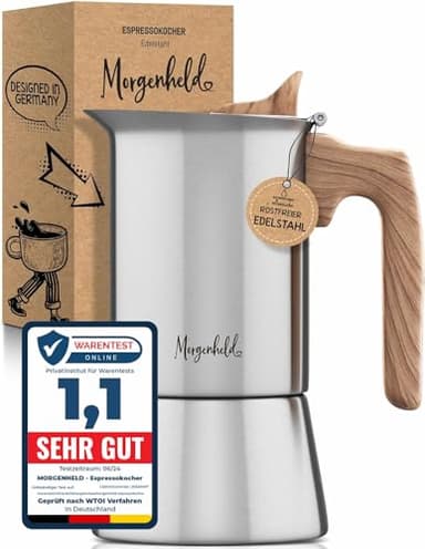 Morgenheld STYLE Premium Edelstahl Espressokocher 6 Tassen 300ml Induktion Espressomaker für alle Herdarten Mokkakanne Espressokanne induktionsgeeignet Espressomaschine Mokkakocher Induktionsherd