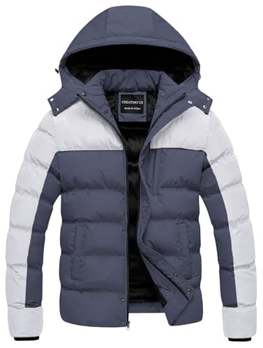 Steppjacke für Herren, Winterparka, wasserdicht, dicke und warme Skijacke, Hellgrau und Dunkelgrau, L