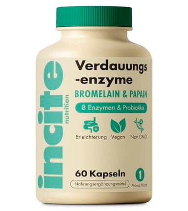 Verdauungsenzyme | Digestive Enzyme Supplement | Enzym Komplex mit 8 Enzymen & Probiotika | 60 vegane Kapseln 1 Monate | Unterstützung der Darmgesundheit, gegen Blähbauch für Frauen