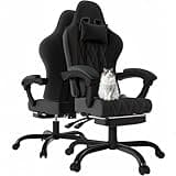 Devoko ”BelDurante Corniche“ Racing Chair, Gaming Stuhl Stoff mit Fußstütze, Massage Computer Bürostuhl mit Linkage Armlehnen, Schwarz