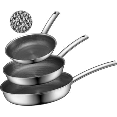 BLAZANT Bratpfanne Induktion 20 24 28 cm，dreilagige Edelstahlpfanne mit Wabenstruktur，Antihaft-Pfannen Set，Keramikpfanne, Edelstahlgriff, PFAS PFOA/PTFE-frei, Ofenfest, Geeignet für Induktionsherde