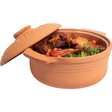 BROWIN® Tonbräter Bräter aus Naturton Oval 4 Liter | Tonbräter Dampfgarer | Römischer Tonofen | Auflaufform für fettfreies Kochen und zum Backen von Brot und Kuchen | Brätertopf (4 Liter Oval)