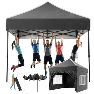 Devoko Pavillon 3x3 Wasserdicht Stabil Winterfest, Steiler Giebel, Faltpavillon mit Seitenwänden, UV Schutz 50+, Partyzelt Höhe Verstellbar, Grillpavillon für Gärten, Innenhöfe, Camping, Schwarz