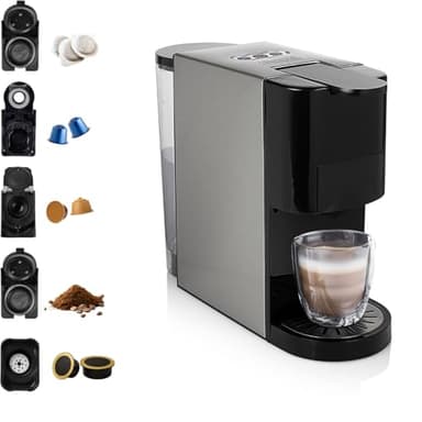 Princess Multikapsel-Kaffeemaschine 5-in-1 – Kompatibel mit Nespresso, Dolce Gusto, Lavazza a Modo Mio & E.S.E. Pads 0, 8 L 1450 W, Silber, Schwarz