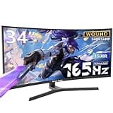 Great Voell 34 Inch Gaming Monitor Curved, 165Hz, UWQHD 3440x1440, Ultrawide Monitor, 1500R, 1Ms, 99%sRGB, HDMI 2.0, DP 1.4, FreeSync, HDR, Anti-Blue Light Eye Protection, VESA, Multifunctional Stand