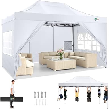COBIZI Faltpavillon Pavillon 3x4.5 Wasserdicht Stabil, Outdoor Faltbar Garten Pavillon UV Schutz 50+, Partyzelt mit 4 Seitenteilen, Weiß