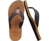 KuaiLu Flip Flops Herren Weich Leder Zehentrenner Männer Bade Sandalen Bequeme Breite Füße Badelatschen Yoga Gummi Fussbett Sommer Strand Zehensandalen rutschfest Indoor Outdoor Khaki 45