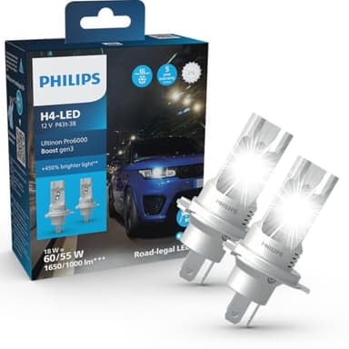 Philips Ultinon Pro6000 Boost gen3 Direct-fit H4-LED, Scheinwerferlampe mit Straßenzulassung*, +450% helleres Licht**