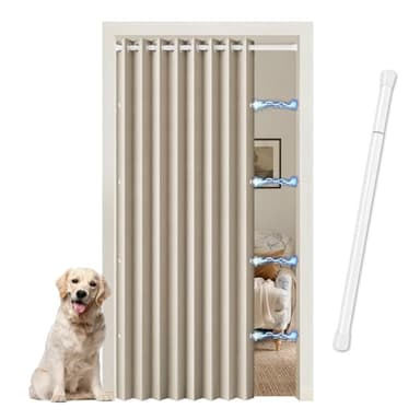 JCyh Akkordeon Türvorhang mit Stange ohne Bohren, Leinenoptik Magnetisch Türvorhang Lang 195 X 150 breit, Raumtrenner Vorhang für Wohnzimmer, Schlafzimmer, Küche, Badezimmer