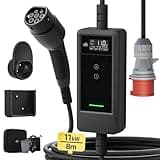 dé Mobile Wallbox/Ladestation 11kW [8m|3-phasig|6-16A] mit Einstellbarer Ladeleistung, Ladekabel CEE 16A auf Typ 2 und EV Ladegerät für Model Y/3, ID.3/4/5, MG4, EX30, e-up, e-tron, Zoe und BEV/PHEV