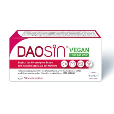 DAOSiN Vegan Tabletten bei Histaminunverträglichkeit zur Ergänzung des körpereigenen DAO-Enzyms zum Histaminabbau aus der Nahrung, Hohe Enzymaktivität 1,1 Mio. HDU - 1 x 10 Tabletten