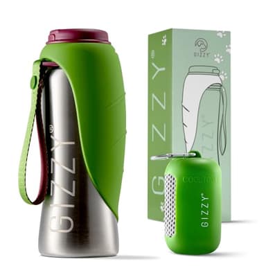 GIZZY® Trinkflasche Hunde für unterwegs - auslaufsicher & robust aus Edelstahl, in 2 Größen inkl. weichem Hundehandtuch | Trinkflasche Hund I Hundetrinkflasche für unterwegs für alle Hunde