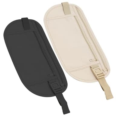 2 Stücke Flache Bauchtasche, Reise Bauchtasche Diebstahlsicher wasserdichte Flache Hüfttaschen Geldgürtel mit RFID Blocker Anti-Diebstahl Festival Bumbag für Damen und Herren unter Kleidung tragbar