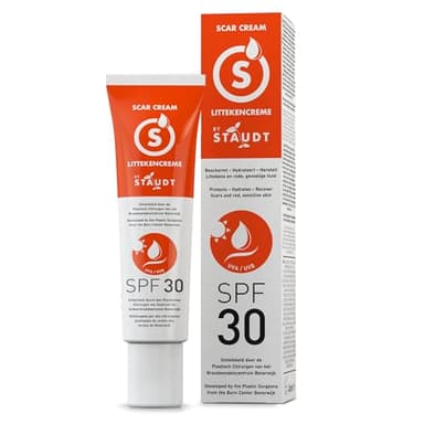 Staudt Narbensalbe SPF30 - Fortgeschrittene Silikon-Gel-Creme für Chirurgische & Alte Narben - Hydratisierende Wund- und Heilsalbe mit Honig & Jojoba - UV-Schutz & Hautbarriere-Reparatur - 40ml