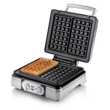 DOMO DO9149W Waffeleisen mit Timer - rechteckige belgische Waffeln 4x7 cm - silber