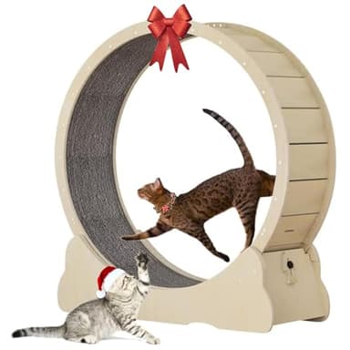 Keyzone Katzenlaufrad Laufrad für Katzen, Laufband mit Teppichboden, Katzenrad Fitnessgerät zur Gewichtsabnahme, für EIN längeres Leben der Katze (M, Natürliche Holzfarbe)
