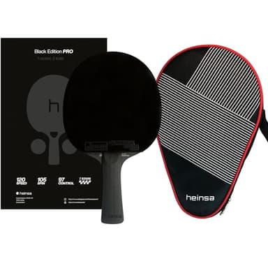 heinsa Black Edition Pro – Carbon Tischtennisschläger mit Mech-Tek Predator Belag (2,1 mm), ITTF-zugelassen – Spin, Speed & Kontrolle (Black Edition Pro mit Tasche)