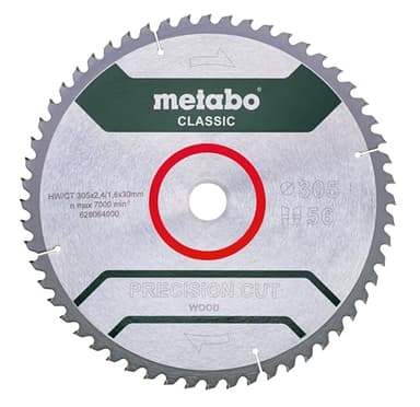 metabo Kreissägeblatt - 305 x 30, Zähnezahl: 56, Zahnform: WZ, Spanwinkel: 5° negativ - Präzisionssägeblatt für Holz, geeignet für Weichholz Hartholz MDF Spanplatten - Feine Längs- & Querschnitte