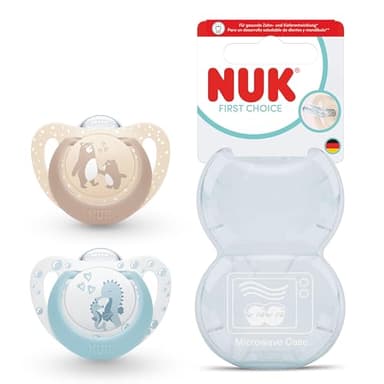 NUK First Choice Baby Schnuller | 0-6 Monate | Kiefergerechte Beruhigungssauger | Beruhigt 99 % aller Babys** | Bär/Seepferdchen | 2 Stück