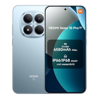 XIAOMI Redmi Note 15 Pro 5G Smartphone (12+512 GB) – 6580-mAh-Akku, IP66/IP68 Staub- und Wasserschutz, Neue 200-MP-Kamera, 6,83" AMOLED-Display, Gletscherblau, 2 Jahre Garantie,