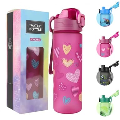 MHwan Trinkflasche Kinder, 700ml, Kohlensäure Geeignet, Auslaufsicher, BPA-Frei, One-Touch-Öffnung, Leicht zu Reinigen, Wasserflasche mit Großem Fassungsvermögen, Geeignet für Schule und Outdoor Sport