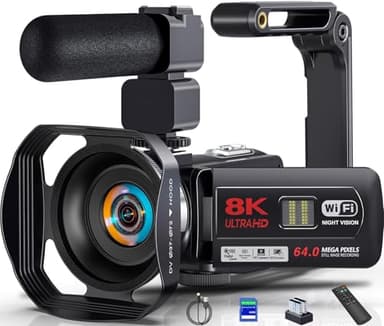 Videokamera Camcorder 8K 64MP WiFi Vlogging Camera mit IR Nachtsicht für YouTube, 3-Zoll-Touchscreen 18X Digitalzoom Webcam Kamera mit 2 Akkus,64GB SD Karte,Mikrofon,Stabilisator,und Fernbedienung
