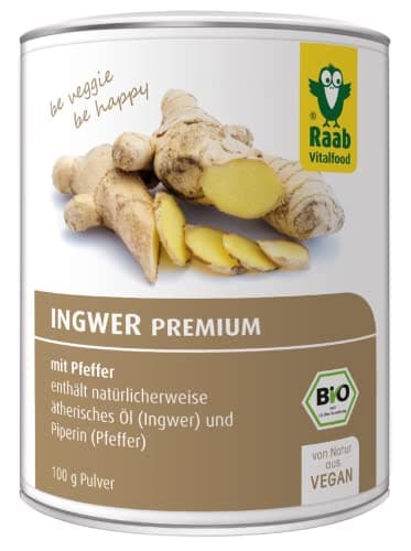 Raab Vitalfood Bio Ingwer-Pulver Premium mit Pfeffer, vegan, enthält natürlicherweise Gingerol, laborgeprüft in Deutschland, 100 g 3696
