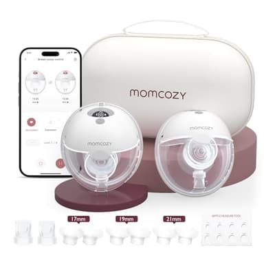 Momcozy M5 Intelligente Milchpumpe Elektrische, App-Steuerung Milchpumpen handsfree, tragbare Doppel Brustpumpen mit Babymund Doppelgedichtete Brusthaube mit 3 Modi und 9 Stufen - 2 Pack, Grau