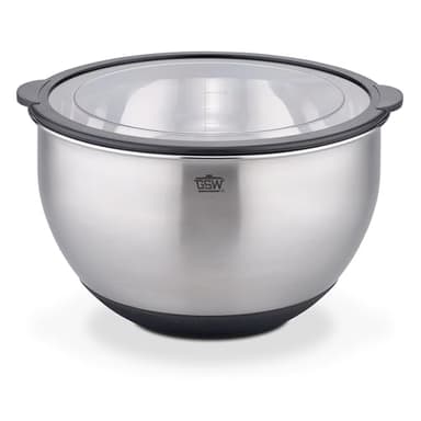 GSW Servierschüssel Primo 24 cm, Hochwertige Edelstahl Rühr- & Salatschüssel mit luftdichtem Deckel, Teigschüssel, Küchenschüssel & Servierschale, 4.8 L, Silber