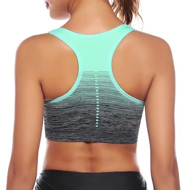 Sykooria Damen Sport BH Gepolstert Bustier Damen BH ohne Buegel Racerback Push up BH mit Farbverlauf Sport Top für Yoga Fitness, Grün, XL