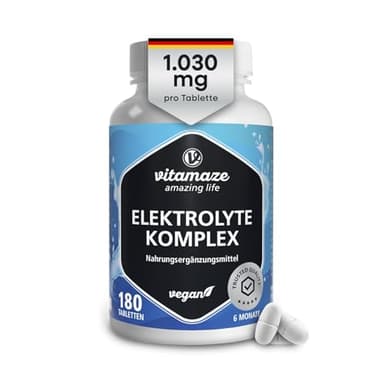 Elektrolyte Tabletten ohne Zucker 1.034 mg pro Tablette, Magnesium, Kalium, Calcium, Natrium & Chlorid für Elektrolythaushalt & Muskelfunktion, 180 Tabletten für Keto Ernährung, Made in Germany