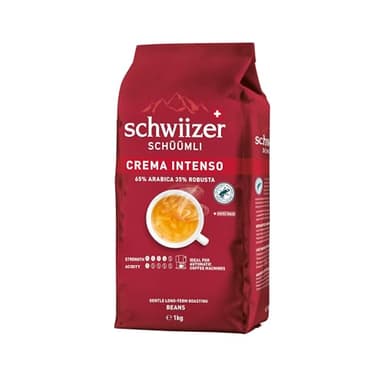 Schwiizer Schüümli Intenso, Arabica/Robusta Kaffeebohnen, charaktervoll-intensiv, ideal für Vollautomaten, Stärke 4/5, mittlere Röstung, Rainforest Alliance, 1kg
