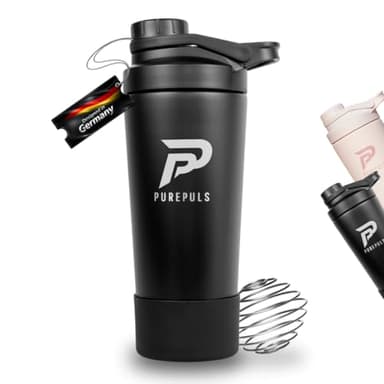 Edelstahl Shaker mit Mix-Ball | Protein Shaker mit 750 ml | BPA-frei & doppelwandig isoliert | Eiskalte Shakes | Auslaufsicherer Eiweiß Shaker für Sportler | Spülmaschinenfest (bis 45°C) Schwarz