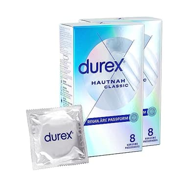 Durex Hautnah Classic Kondome – Ultra dünn, mit anatomischer Easy-On-Form & mit Silikongleitgel befeuchtet – 16er Pack (2 x 8 Stück)