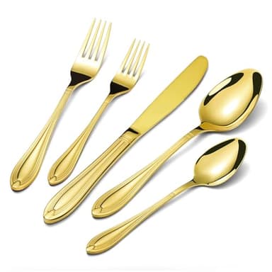 univionlions Besteck Set 6 Personen- 30 teiligs Goldenes Besteck Poliertes Essbesteck Set Premium Edelstahl Tafelbesteck Set mit Gabel Löffel Messer für Familien Party Restaurant