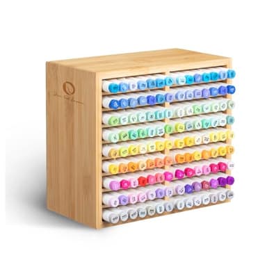 Ohuhu Bambus Stifte Organizer, Holz Desktop Aufbewahrung für 126 Markerstifte Stifte Bleistifte Kunstpinsel stationärer Organizer, Bleistifthalter mit 18 Fächern für Klassenzimmer Büro Dekoration