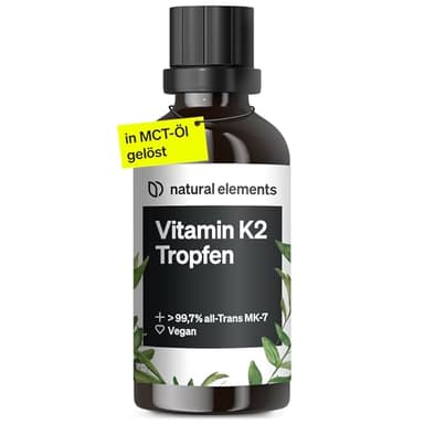 natural elements Vitamin K2 MK-7 200µg – 50 ml – all-Trans Gehalt >99,7% – laborgeprüft, vegan, hochdosiert & in Deutschland produziert