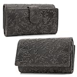 ekavale Damen-Geldbörse groß im Langformat Portemonnaie mit Druckknopf und RFID- Schutz, Geldbörse mit Blüten Muster (Schwarz)