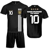 DE FANSHOP Original Personalisiertes Fussball Trikots in Schwarz. Deutschland Trikot Set mit Hosen EM 2024 mit eigenem Namen Herren Damen Jungen Kinder Geschenke für Fans der Nationalmannschaft 5DB