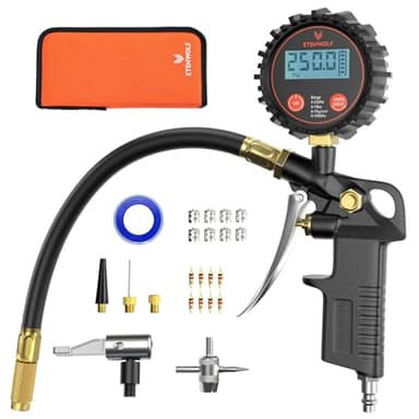ETENWOLF T500 Digitaler Luftdruckprüfer, 0-17 Bar/250 PSI Reifenfüller Reifendruckprüfer, Kalibriert nach ANSI B40.7 Grade 2A, Luftdüse & Kompressorzubehör mit Aufbewahrungstasche