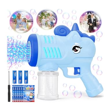 Seifenblasenmaschine, KETIEE Einhorn Seifenblasenpistole Kinder, Seifenblasen Pistole mit 6 Seifenblasen Flüssigkeit, Bubble Gun Machine mit Licht Einhorn Seifenblas Spielzeug Geburtstag Party, Blau