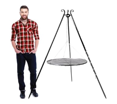 CookKing Schwenkgrill Dreibein aus Stahl mit Kettenset | Schwarz | Klappbar & Handmade in Europe | Für Feuerschale oder offene Feuerstelle | Höhe 180 cm | Zubehör separat erhältlich