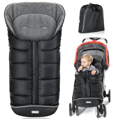 Orzbow Fußsack Kinderwagen Winter, Fußsack Buggy Fusssack Kinderwagen Baby Winter mit Wamres Polar Fleece, Reißverschluss, Reflektorstreifen, Universelle & Wasserdicht, Maschinenwaschbar, Schwarz